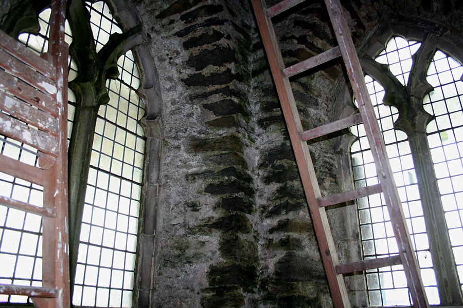 Two of three quarry windows inside the tower