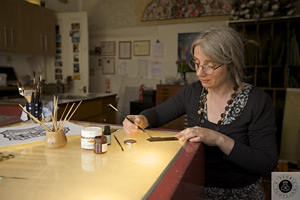 Photo of Linda in the Studio - © Crown Copyright Historic Scotland